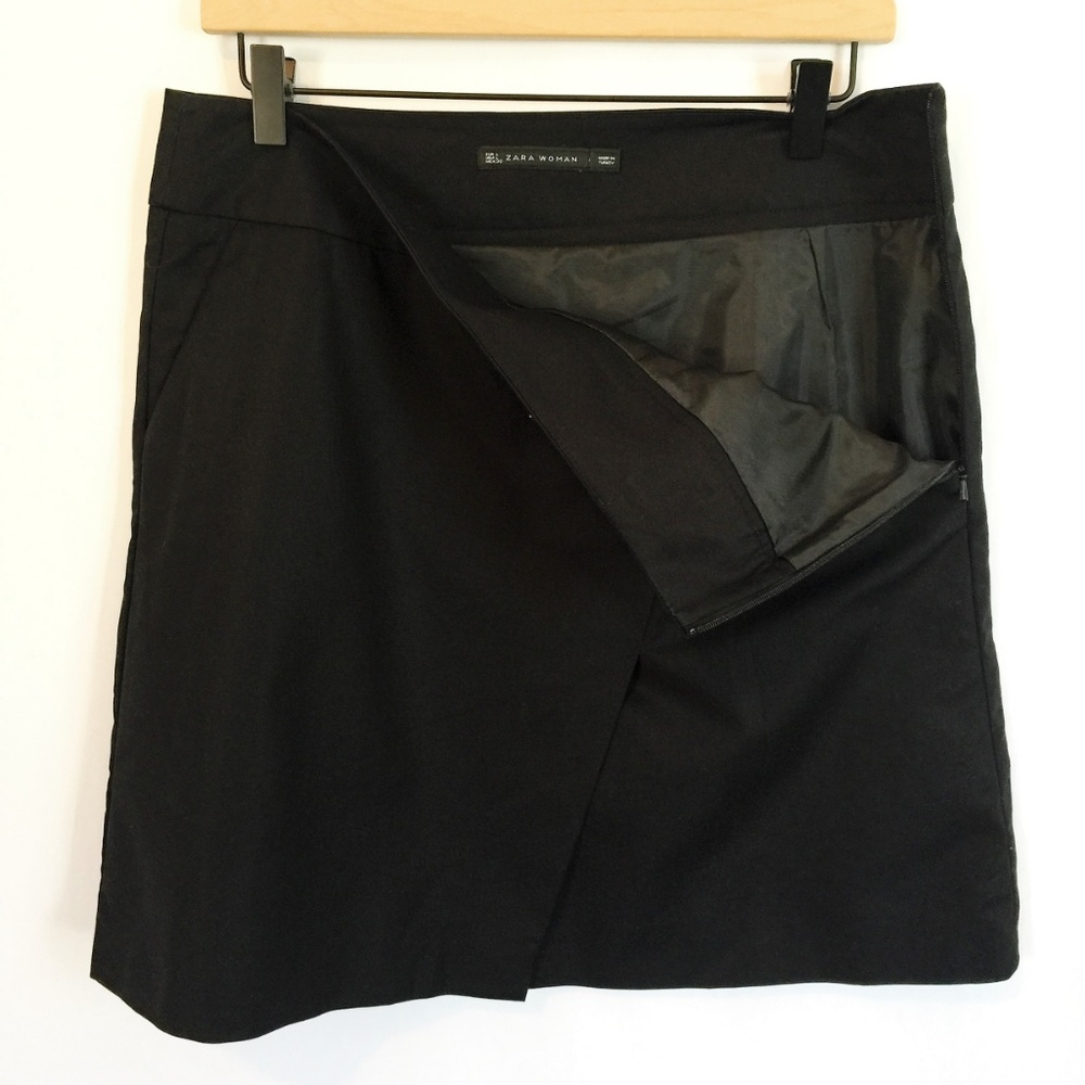 ZARA WOMAN Black A-Line Wear to Work Cotton Skirt - Picture 3 of 5